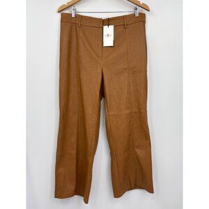7 For All Mankind Vegan Faux Leather Crop Pant Camel Brown Large NEW